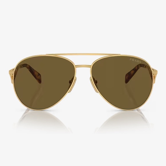 Prada Aviator Sunglasses Unisex Gold/Dark Brown Pilot ππ - Picture 4 of 14